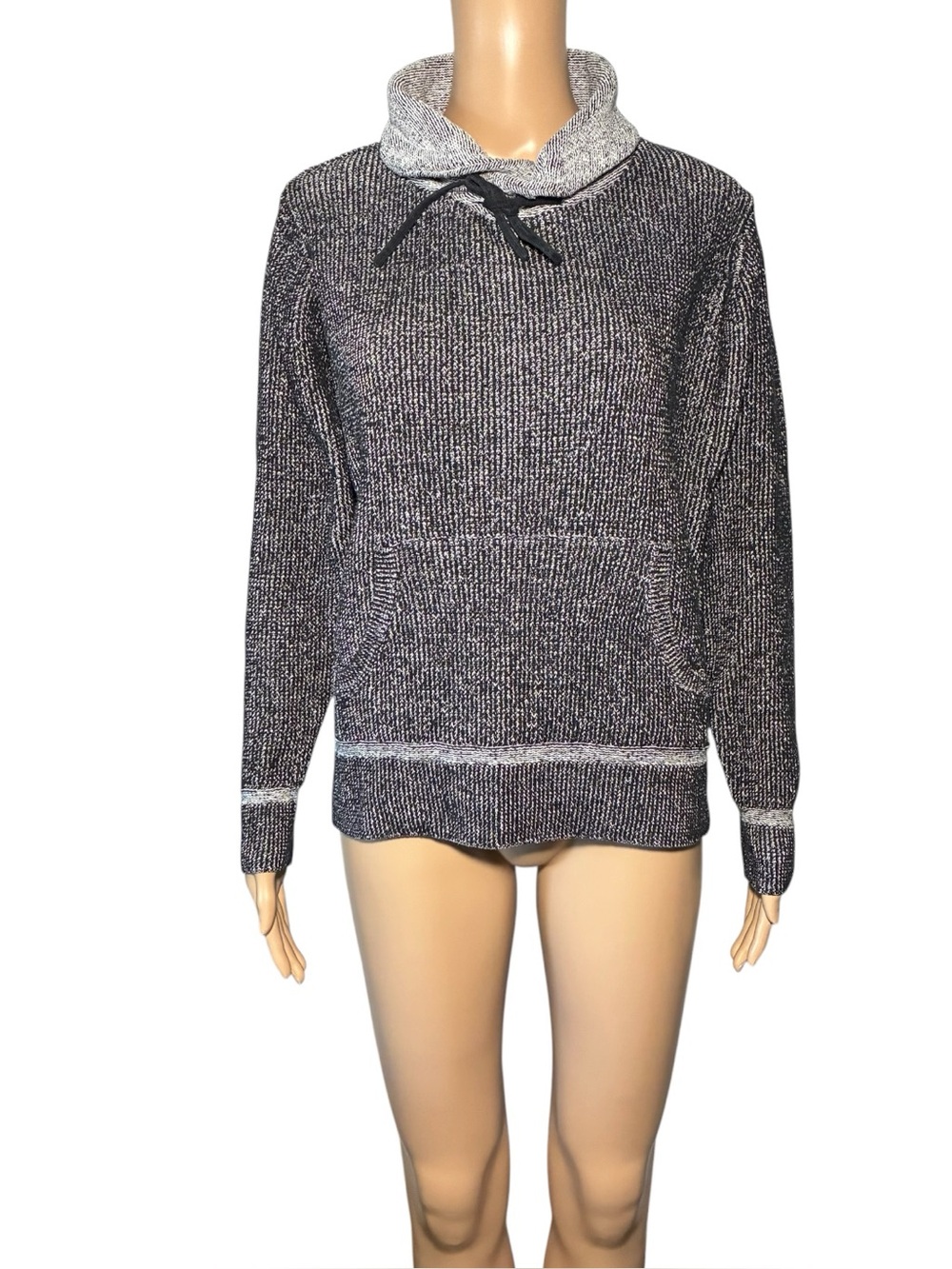 Truth Substance Women's Sweater Size S Cotton Knit Mock Neck Kangaroo Pocket